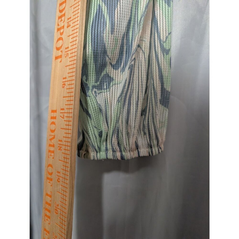 Privy Women's Size M Green Blue Swirl Marble Print Long Sleeve Ruched Crop Top - Picture 7 of 10